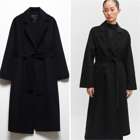 Mango Handmade Wool Blend Black Wrap Coat - Picture 3 of 16